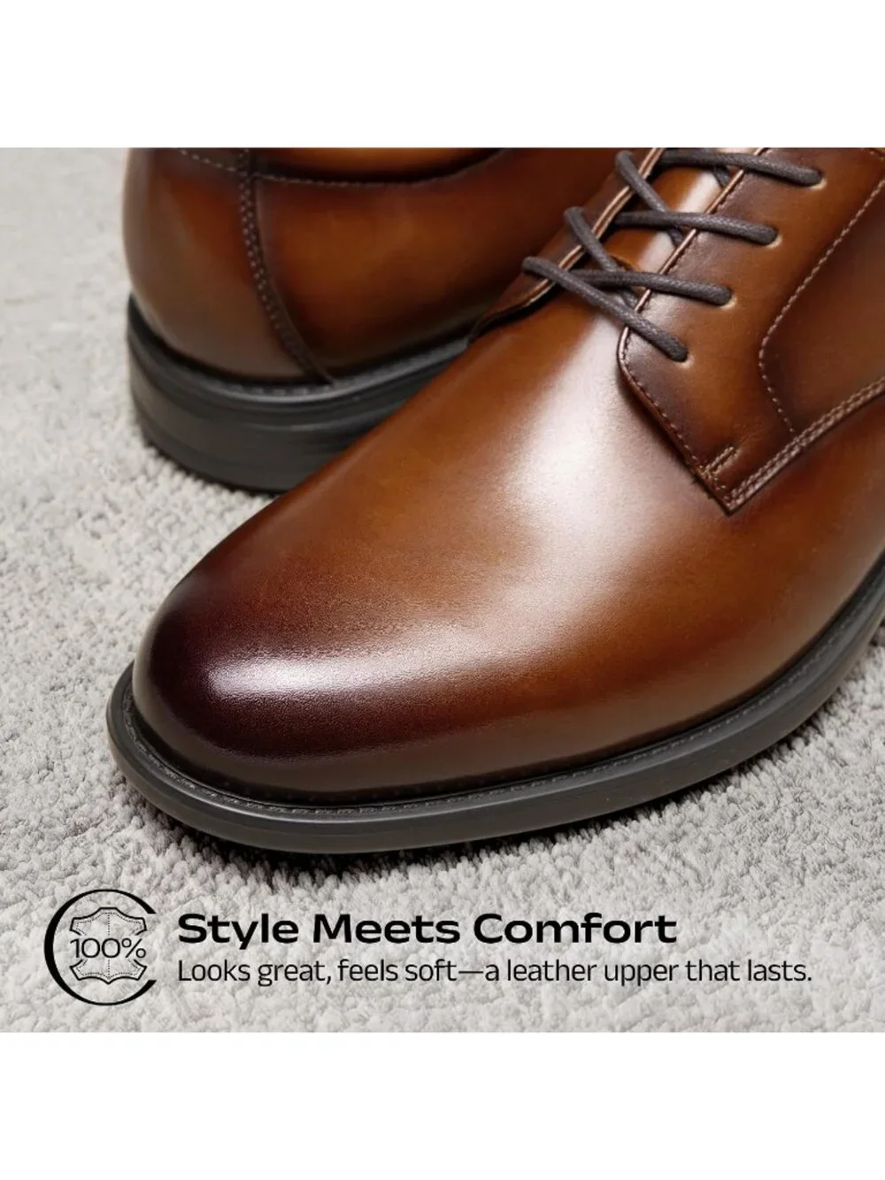 Men’s Light Brown Leather Comfort Oxford Dress Shoes Lace Up Business Formal